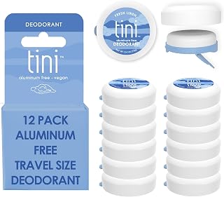 Tini Naturals Mini Travel Deodorant, Aluminum Free, Fresh Linen, 12-Pack | 0.4 oz Each, Natural Deodorant, Talc & Paraben-Free, TSA-Friendly & Pocket-Size, Coconut Oil, Shea Butter & Aloe Vera