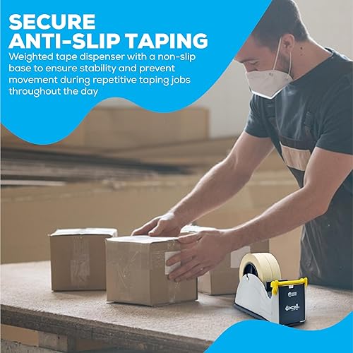 Miniatura 2 de Excell ET-227 Dispensador superior de escritorio de acero de doble rollo azulgris 2 pulgadas de ancho (3 pulgadas de núcleo) + imán LuxProdX