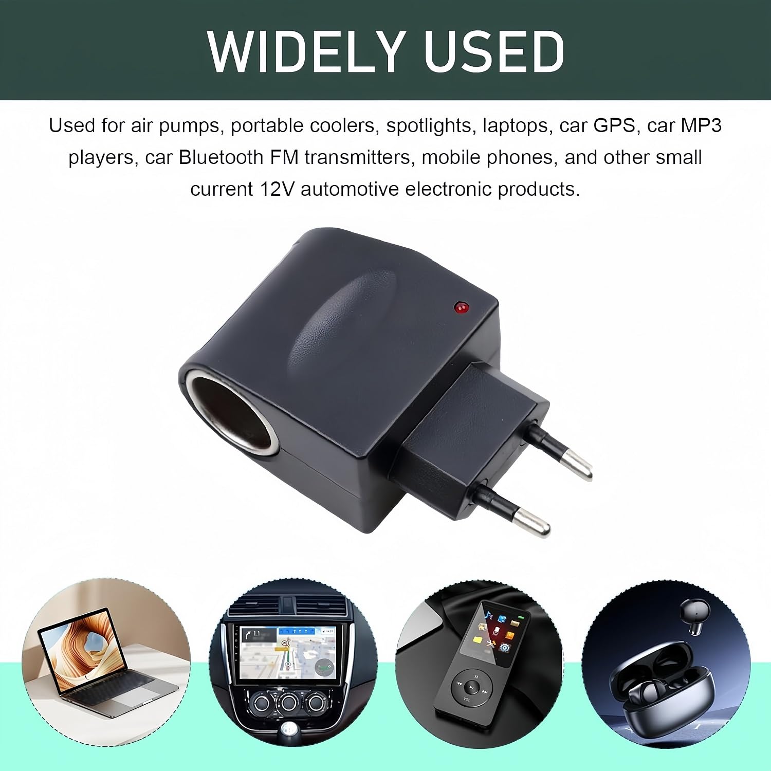 Adapter sieciowy do samochodu, adapter 230 V na 12 V, gniazdo zapalniczki samochodowej AC na DC przetwornica napięcia z wtyczką UE