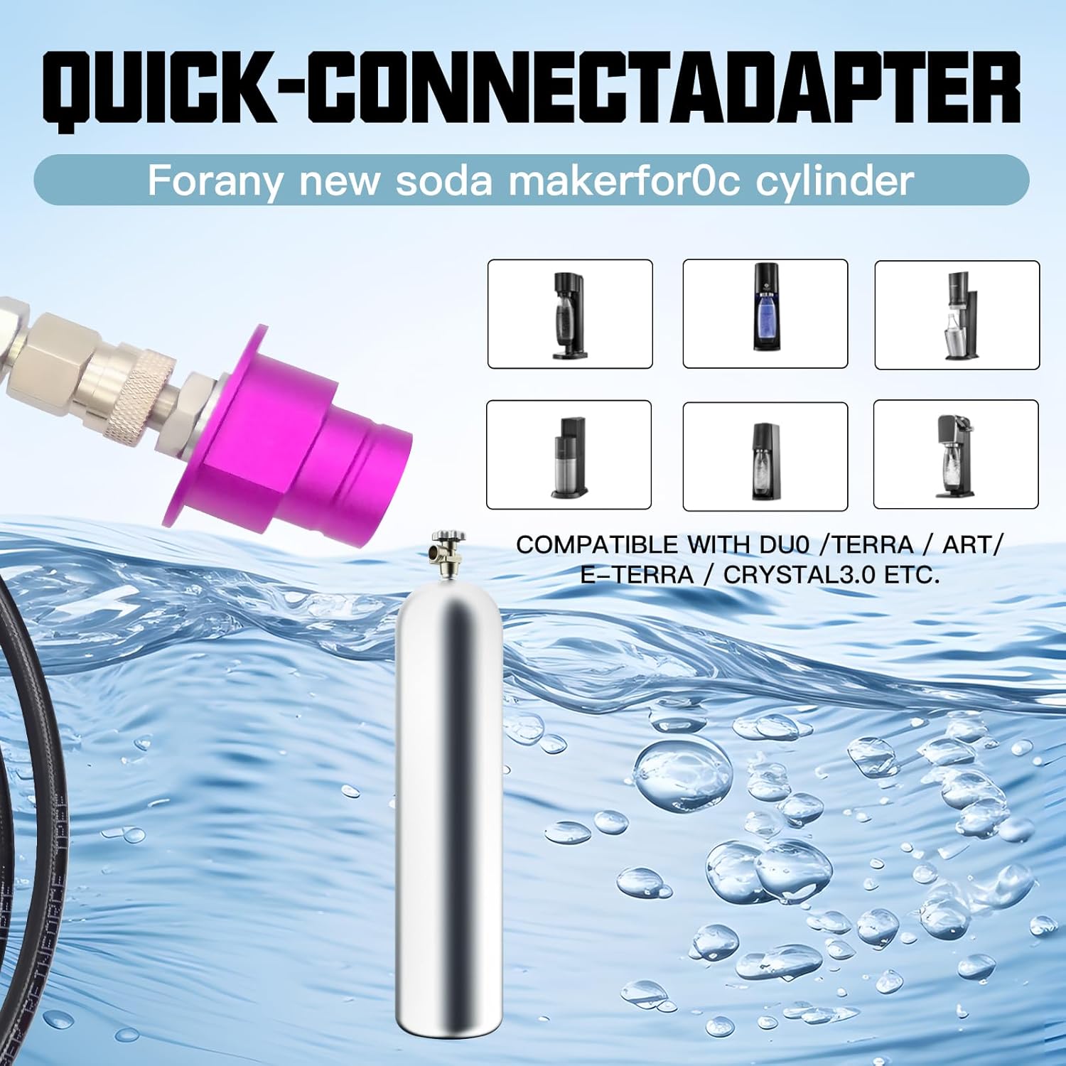 Soda Maker Co2 Adapter Hose for Direct Connection to 5lb or 10lb Co2 Tanks, Soda Machine Co2 Quick Adapter, Compatible with Duo/Art/Terra/Gaia/AQUA FIZZ Pink Cylinder (60 inch)