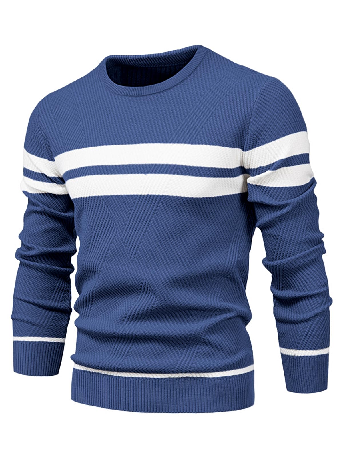 Jersey Hombre Invierno Suéter Casual con Bloques de Color Cuello Redondo Manga Larga Jersey de Uso Diario a Rayas Tops