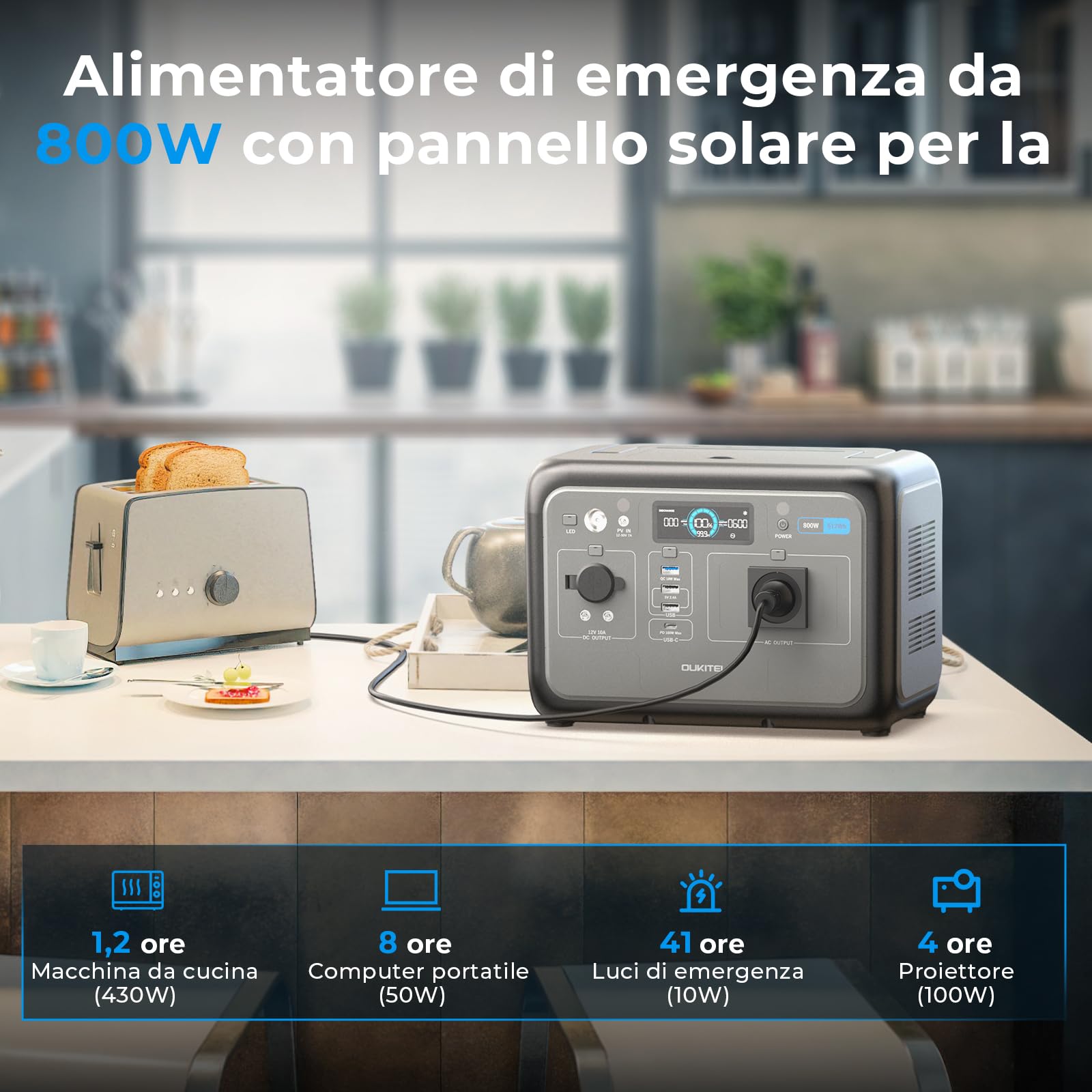 OUKITEL P800 Centrale Elettrica Portatile 800W(1600W picco) con Pannello 100W, Batteria LiFePO4 512Wh, Stazione di Energia Portatile, Ricarica Rapida per Campeggio