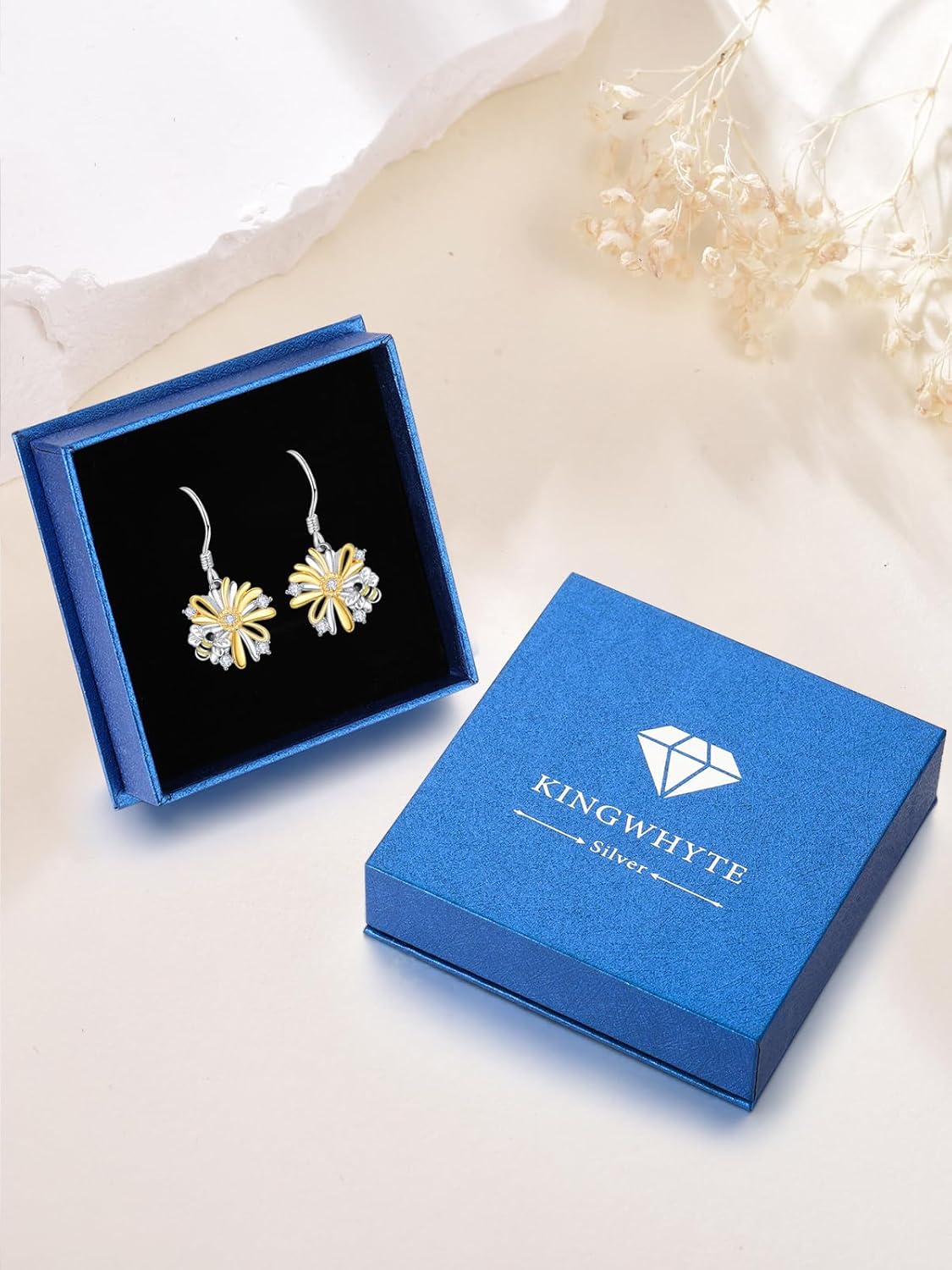 KINGWHYTE Daisy Earrings 925 Sterling Silver Daisy Flower Drop Earrings Daisy Dangle earrings with Bee Birthday Christmas Jewelry Gifts for Women - Image 7