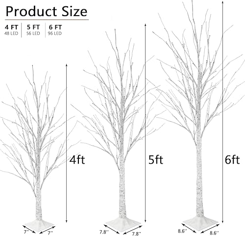 Miniatura 5 de Hooseng Árbol Iluminado de 4 pies, 5 pies y 6 pies, Paquete de 3, Lámpara de Árbol de Luces de Hadas Árbol Artificial para Festival, Fiesta