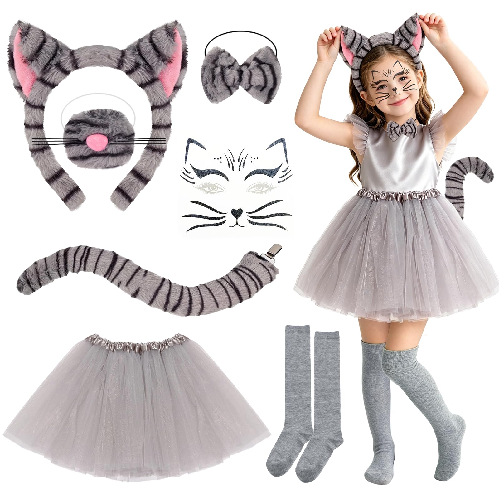 Orizizhic 7 Pcs Tabby Cat Costume Accessories for Girls, Animal Costume Set