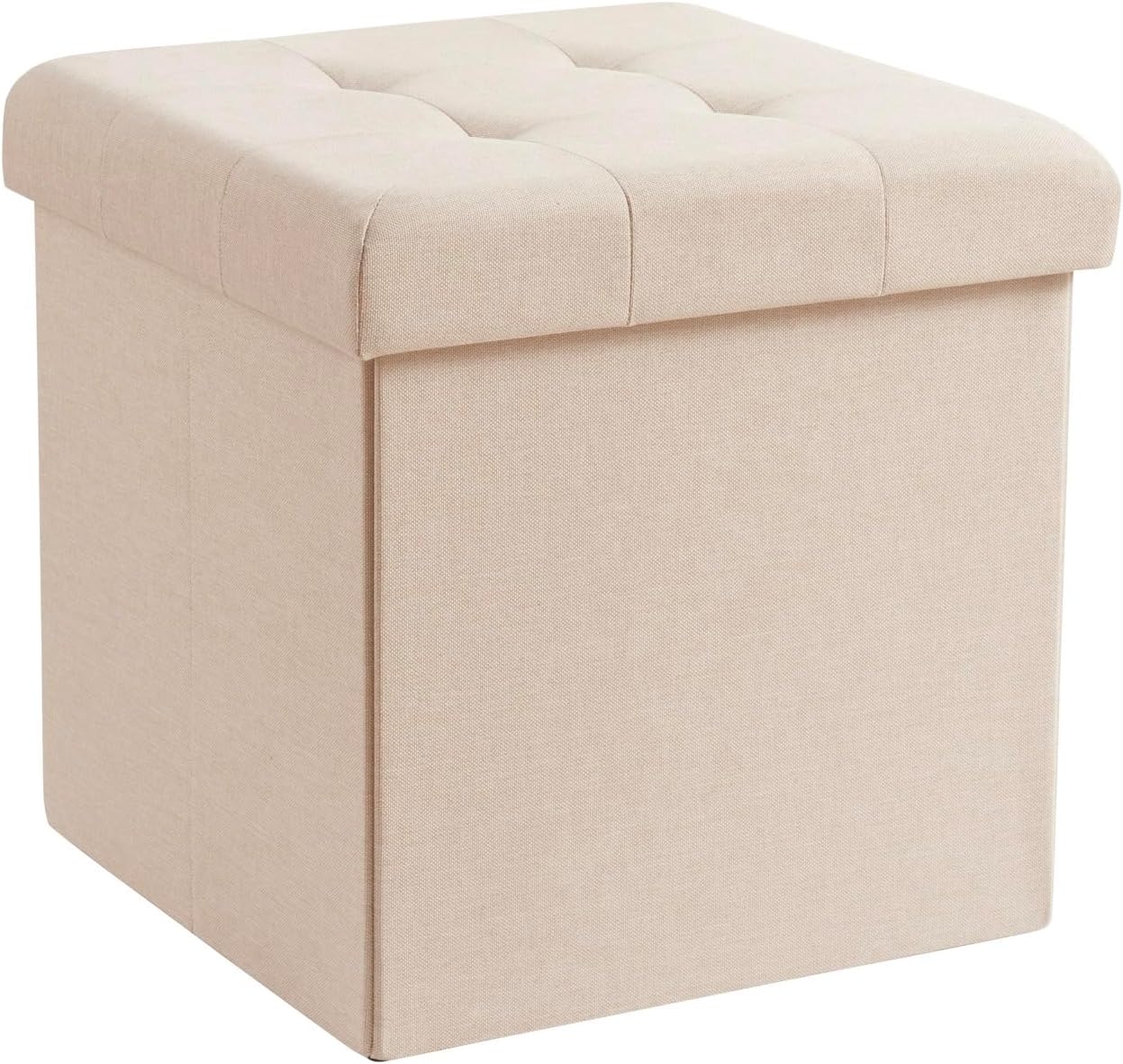 Ornavo Home 15 Inch Folding Storage Ottoman, Square Small Storage Foot Rest Stool, Bedroom Bench - Beige