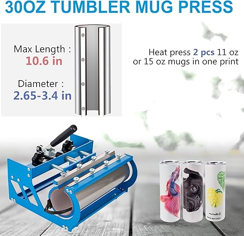 Miniatura 6 de Prensa de calor profesional de 15 x 15 pulgadas, máquina de prensa de calor 5 en 1 con prensa de vasos de 30 onzas, máquina de prensado de camisetas