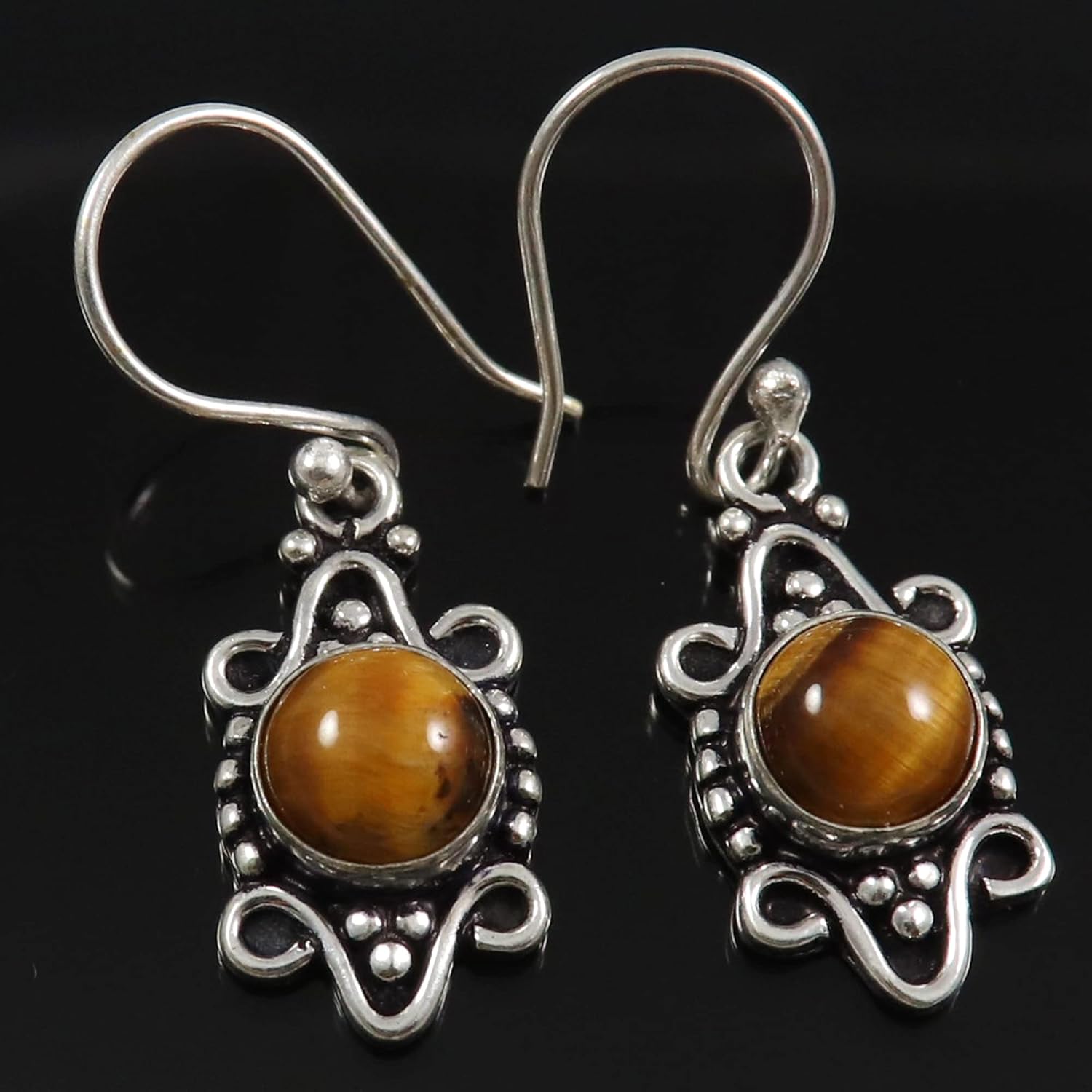 Goyal Exports Tiger Eye Gemstone 925 Sterling Silver Drop Dangle Earring Jewlery SEG76G