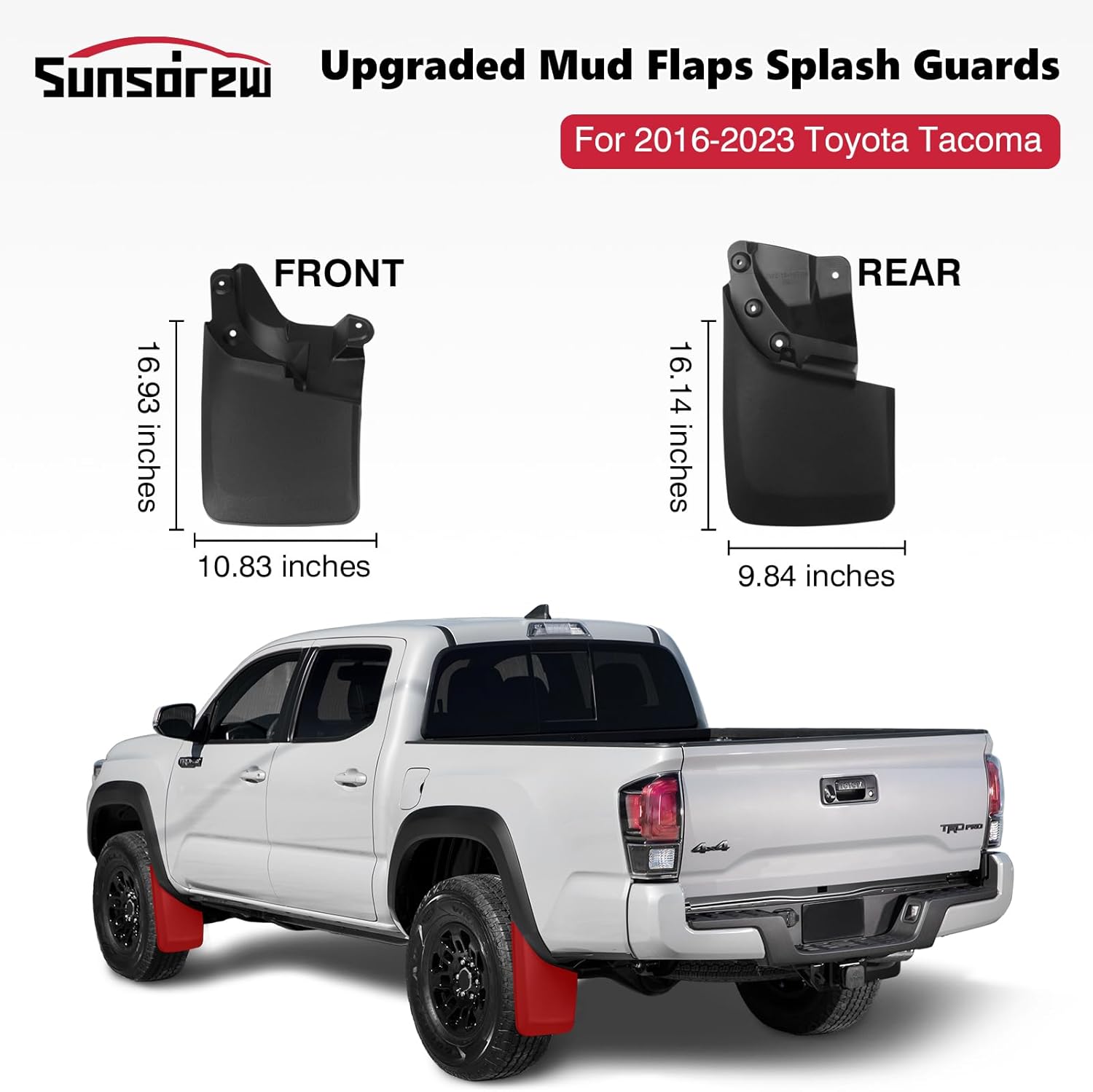 Sunsdrew Mud Flaps for 2016-2023 Toyota Tacoma Accessories Mudguards All Weather Mud Flaps Splash Guards Tacoma Mudflaps No-Drill Front and Rear-Black,4 Pc. (Not fit SR Models)