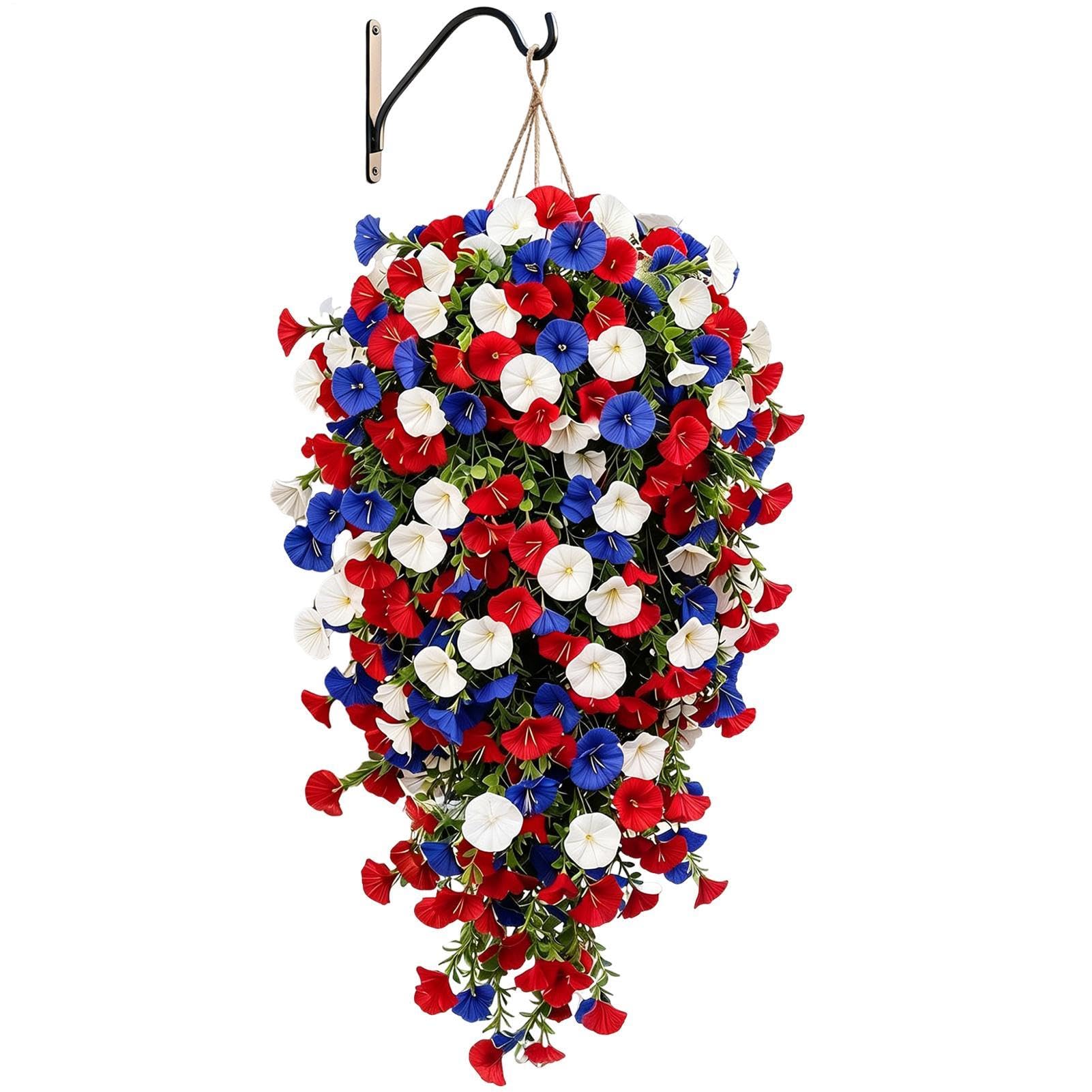 Flores artificiales patrióticas de alta densidad tricolor para porche y hogar
