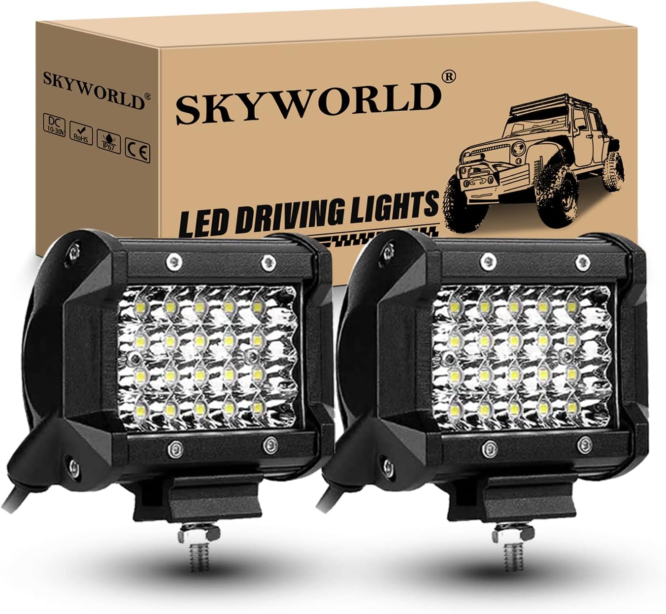 SKYWORLD LED Light Bar, 2pcs 4 inch 36W Quad Row Spot LED Offroad Driving Work