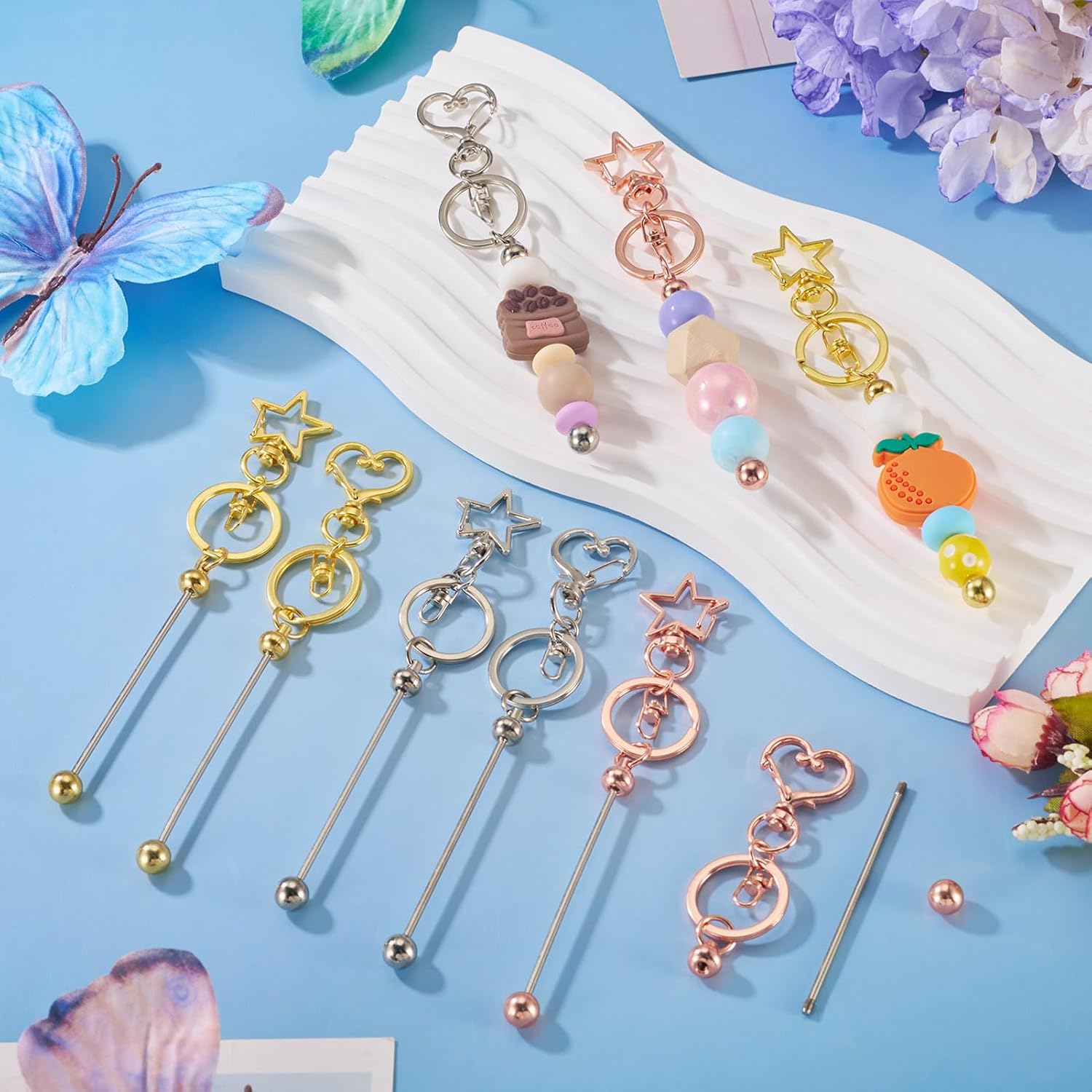 Cheriswelry 12pcs Beadable Keychain Bar Silver Golden Rose Gold Keychain Bars for Beads DIY Beaded Keychains with Lobster Claw Clasps Alloy Blank Key Chain Accessories for Jewelry Making image 2