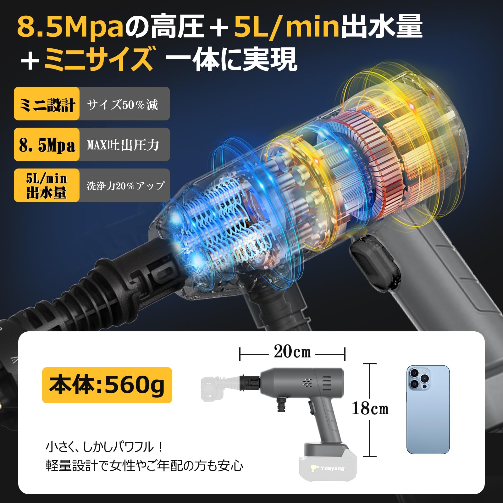 Amazon | 高圧洗浄機 コードレス 充電式【8.5MPa・Ver3.0最新改良