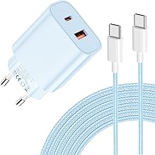 20W Charger for iPhone 17, USB C Ultra Fast Charging Dual Ports with 2M USB C Cable for iPhone 17/16/15, for Samsung, for Pad, Pixeli etc-Blue