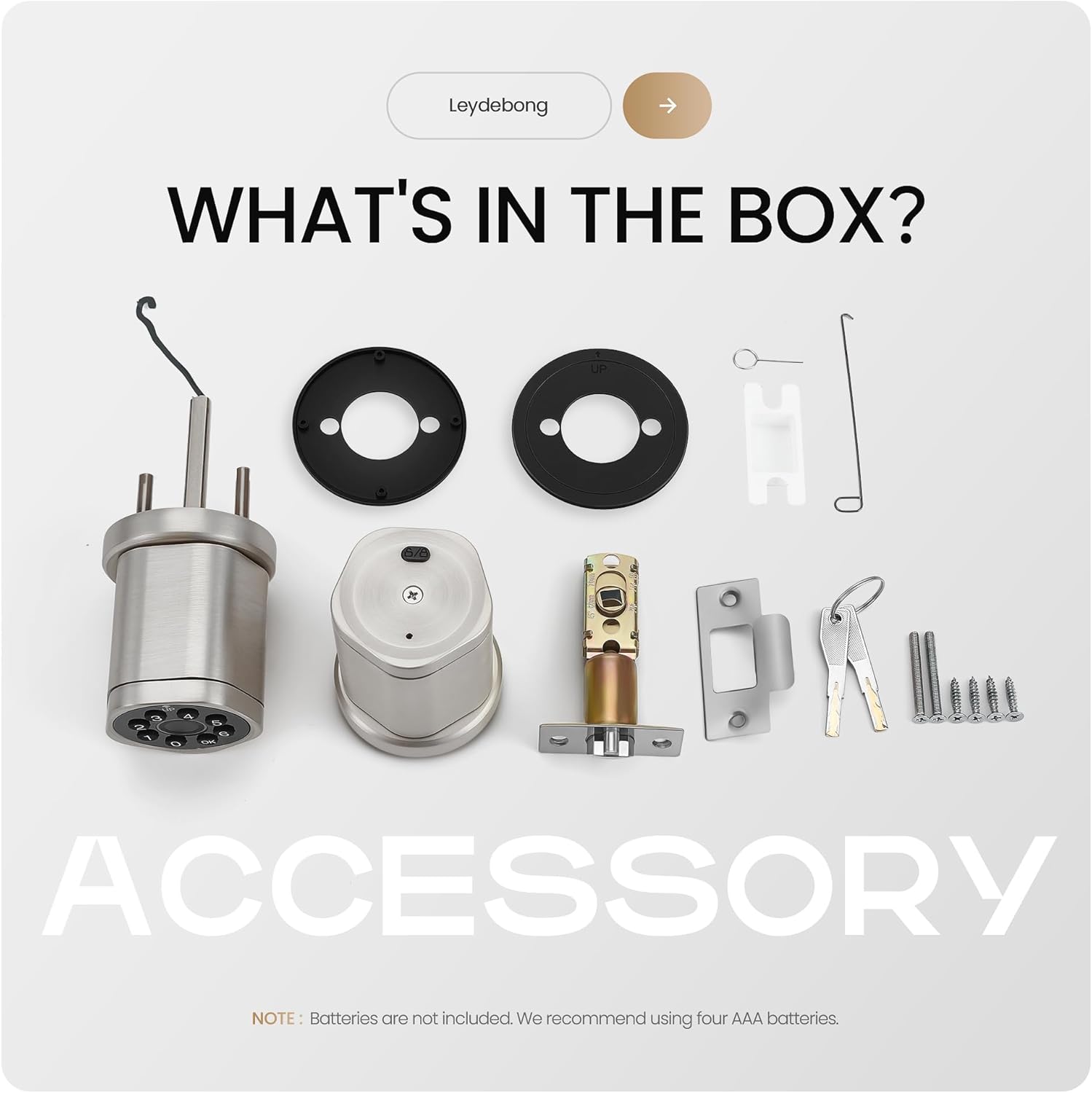 Leydebong 4-in-1 Smart Door Lock with Fingerprint and Keypad - Keyless Entry Electronic Lock with App and Mechanical Key - Easy Installation Smart Door Knob for Home Office Bedroom & Apartment