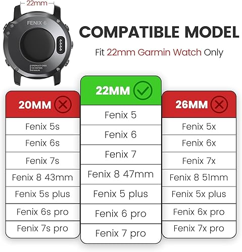 Vista 44 de Compatible con Garmin Fenix 7X/Fenix 6X/Fenix 5X/Fenix 8 2.008 in/5X Plus/6X Pro/7X Pro, correa de nailon Quickfit 26 para Tactix 7/Descent