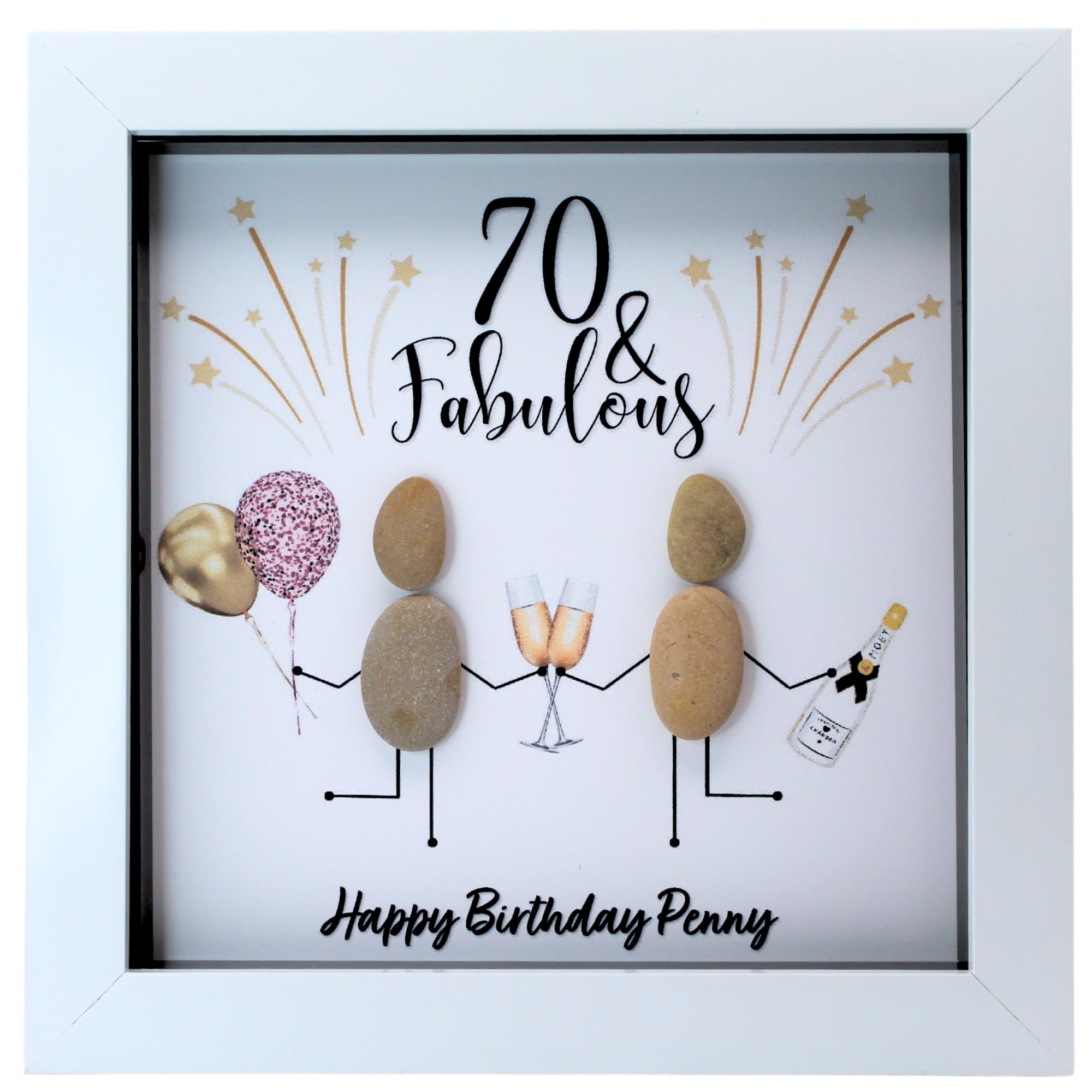 Personalised 70th Birthday Pebble Art Picture - Handmade Keepsake Gift for Friends, Mum, Nan, Sister, Twins
