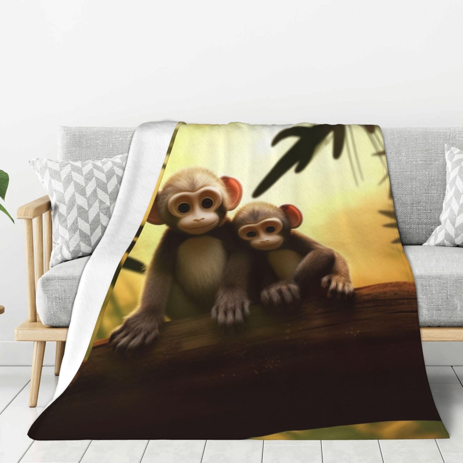 Couverture polaire douce motif singe contre le froid en toute saison