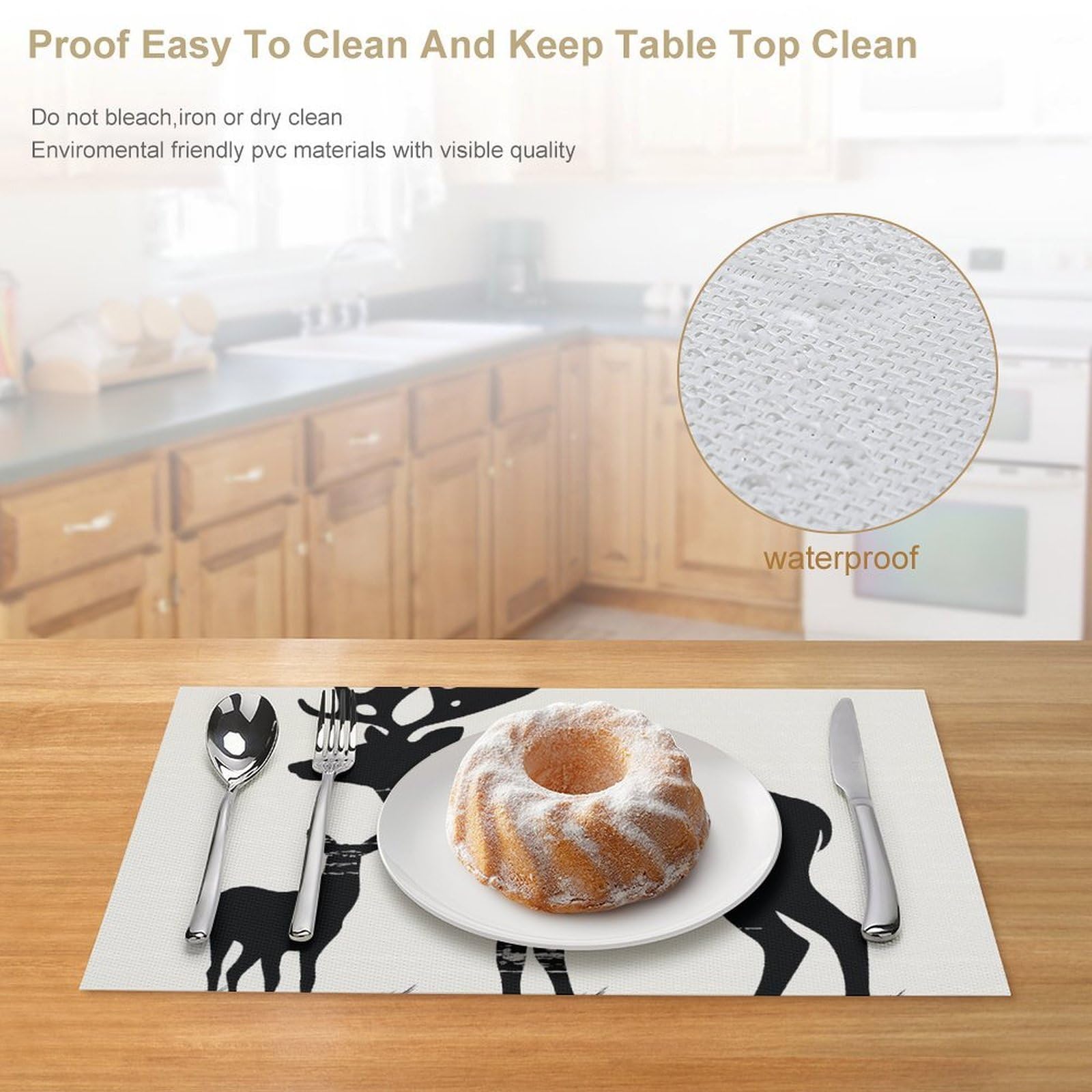 6 tovagliette all'americana in PVC, lavabili, resistenti al calore, antiscivolo, impermeabili, per interni ed esterni, tavolo da pranzo, cucina, feste