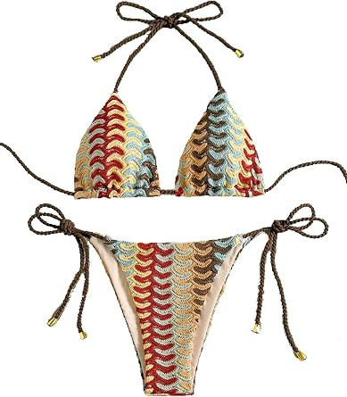 ZAFUL 2 Piece Triangle Bikini Sets for Women Sexy Crochet Halter Swimsuits