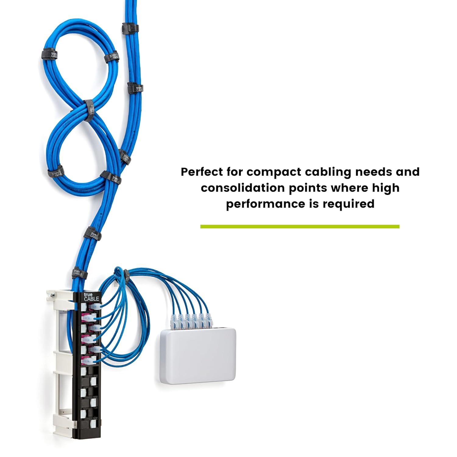 TRUE CABLE Cat6A Unshielded 12-Port Blank Toolless Modular Keystone Patch Panel, 3-D Staggered Design, Wall Mount with 89D Bracket & Mounting Hardware, High Density, Cat5e & Cat6 Compatible, Black