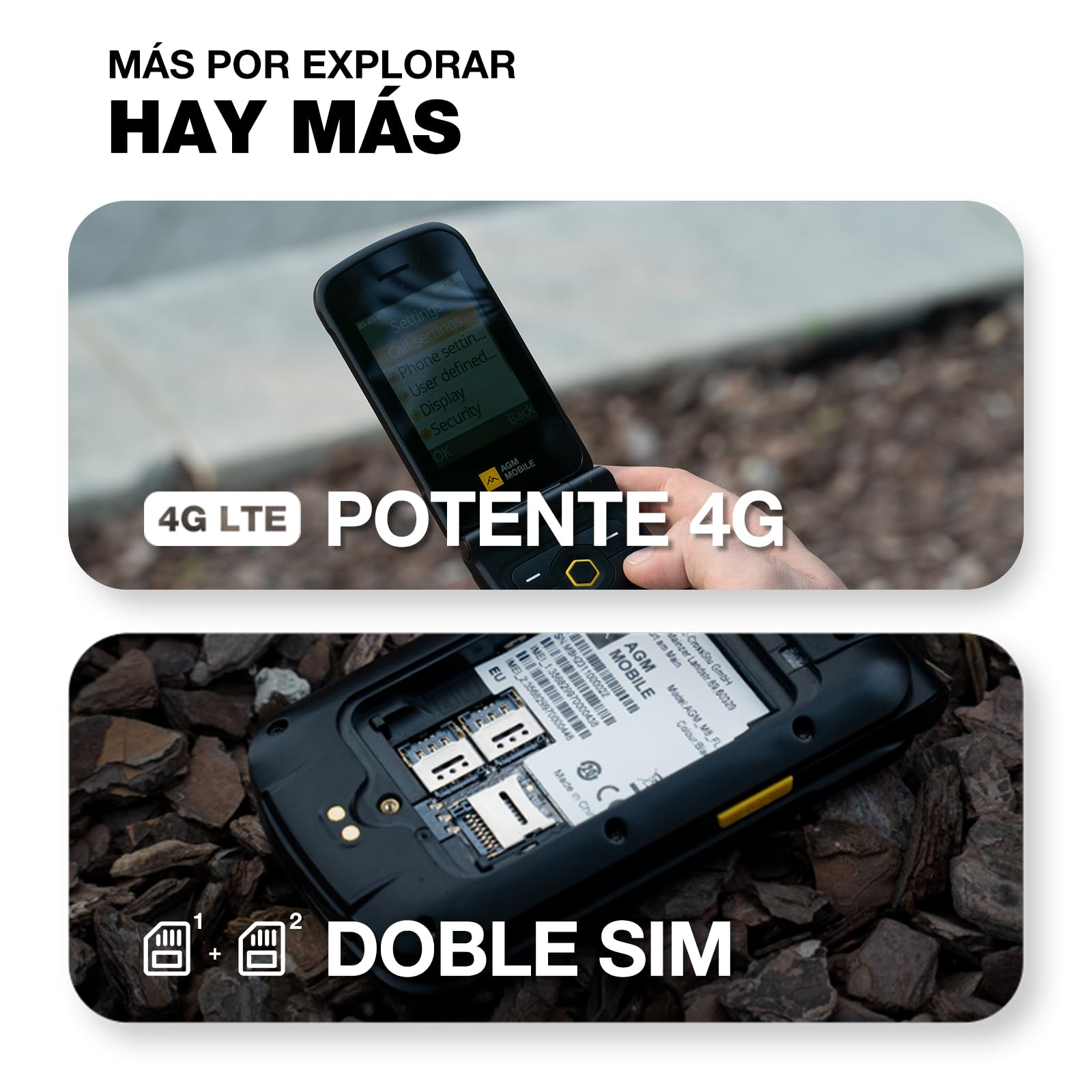 AGM M8 Teléfono móvil de Tapa para Mayores, Botones y Teclas Grandes, IP68/69K Impermeable, Base de Carga, Compatibilidad Audífonos, Pantalla 2.8",botón SOS, 104dB, 1500 mAh, 4G Dual-SIM, Negro