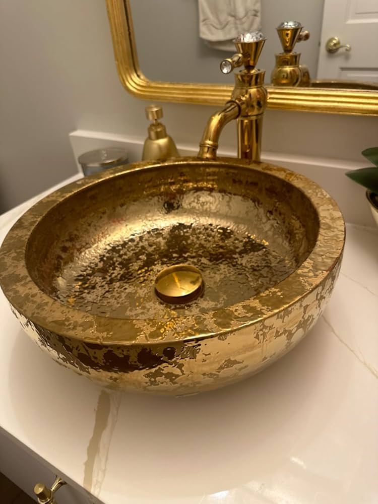 Gold Vessel Sinks Bowl Luxury Gold Glazed Ceramic Vanity Top