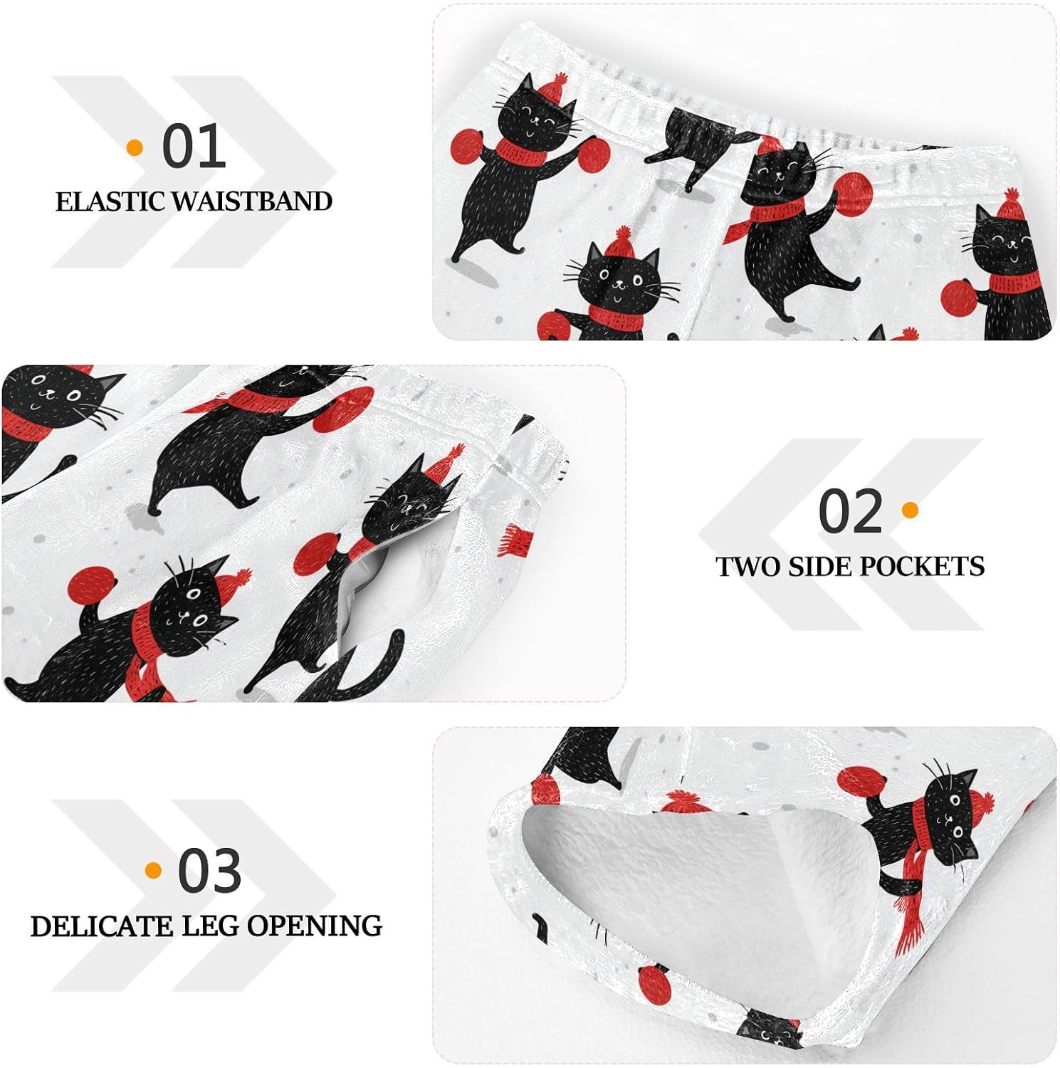 visesunny Cartoon Black Cats Wearing Red Scarves Boys Pants for Kids Fleece Bottoms Long Jogger Pants Trousers Size 6-14Y