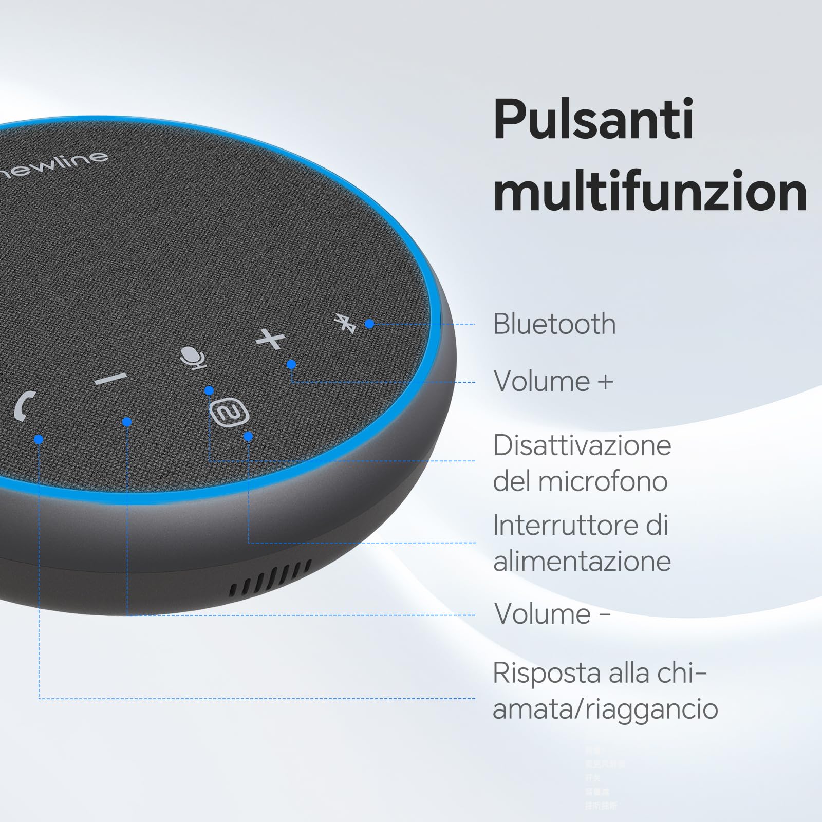 Altoparlante per Conferenze Microfono Bluetooth USB per Pc, cancellazione del rumore, ripresa vocale a 360°43 ore di standby, compatibile con Zoom, Teams, Skype, Home Office