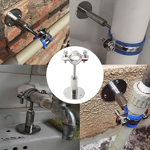 Miniatura 5 de 2 soportes de tubería de acero inoxidable 304 plateados, colgador de anillo ajustable con tornillos, altura de 2-4 pulgadas (1.969-3.937 in), para