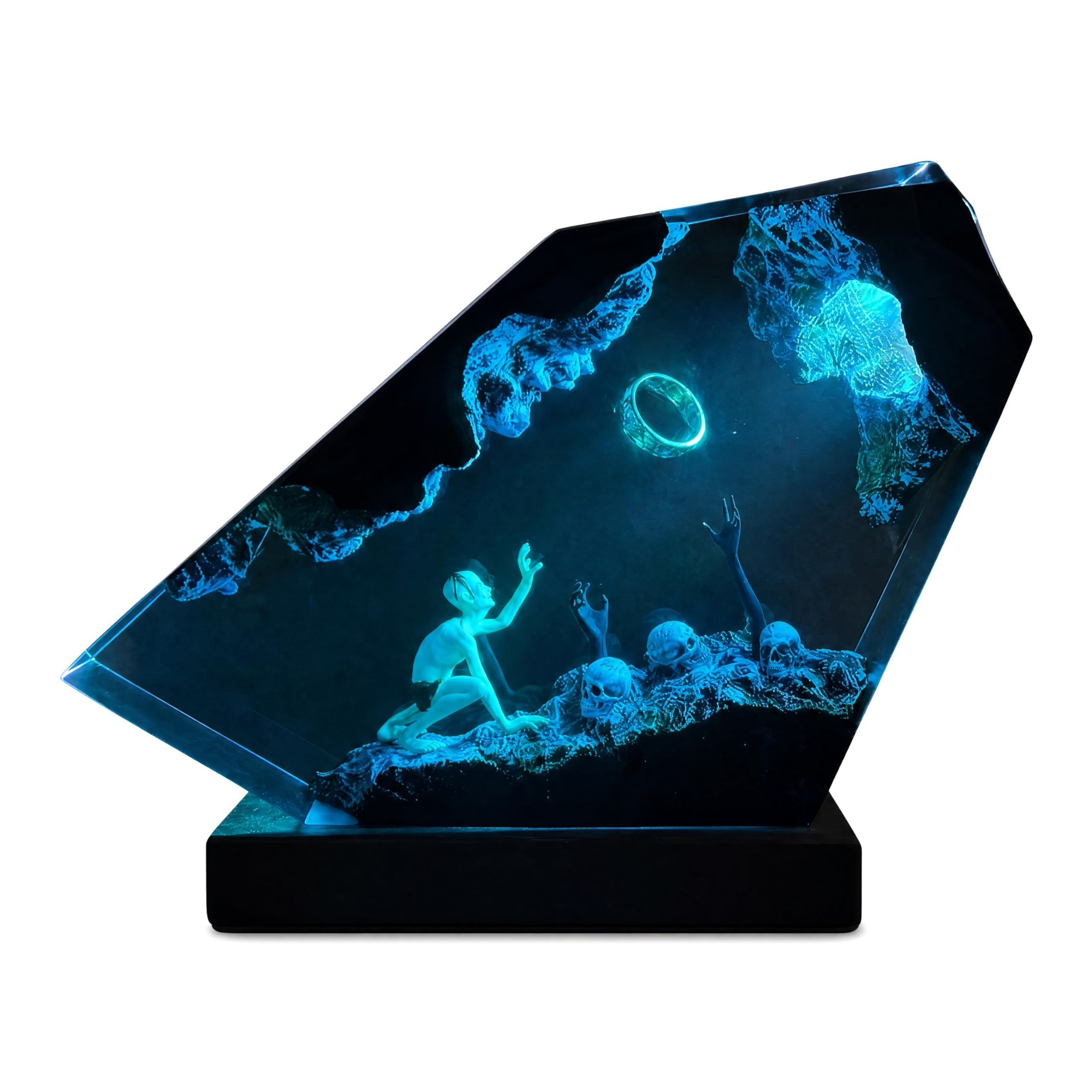 Lámpara de resina epoxi, Anillo del Señor Oscuro, luz nocturna LED de resina de madera maciza hecha a mano, puerto USB, decoración de mesita de noche de dormitorio, regalo de cumpleaños