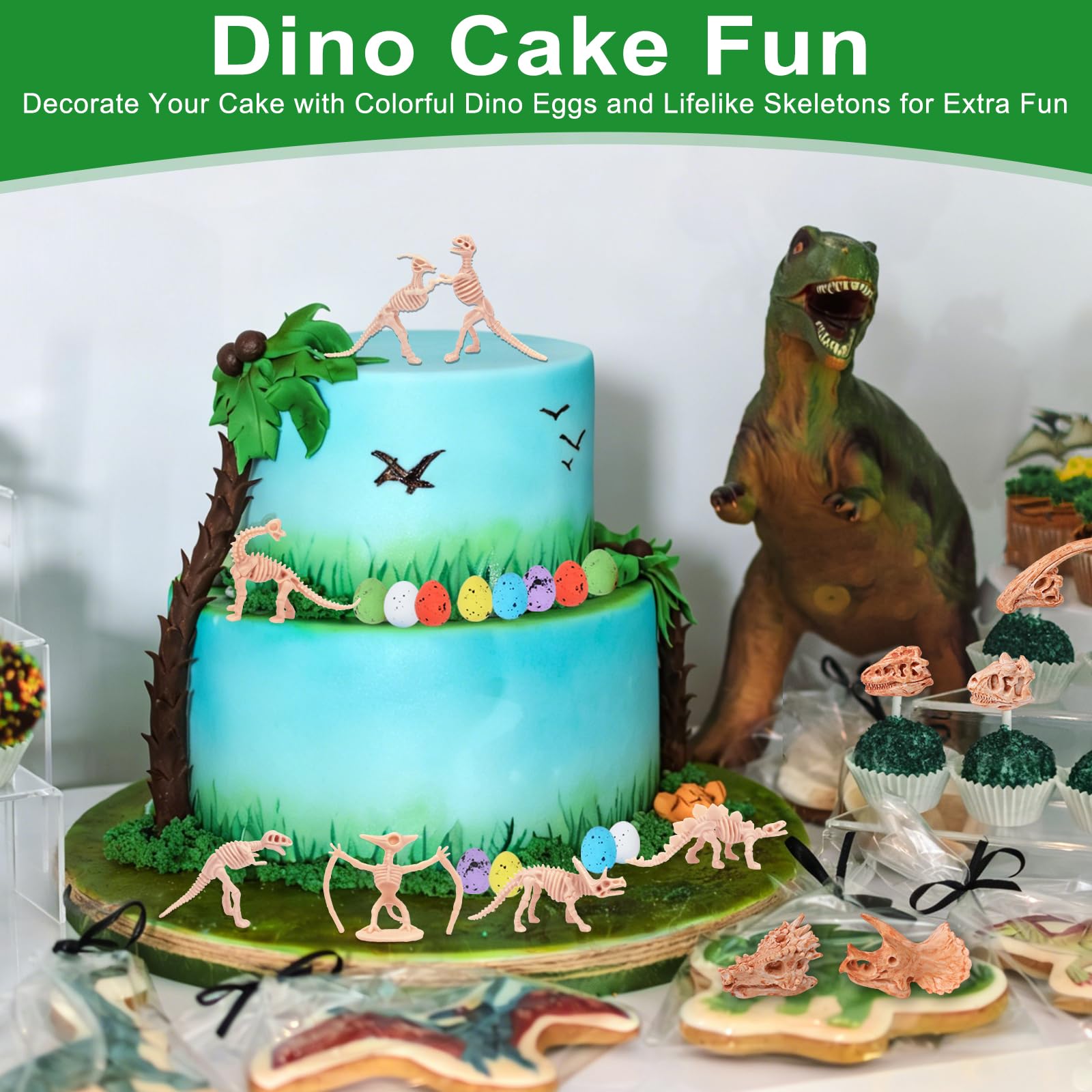 66 pezzi di osso di dinosauro da 9,4 cm per sandbox, 24 scheletro fossile, 12 teschio di plastica, 24 mini uova di dinosauro, 6 ossa, scavo di sabbia per cestino sensoriale, festa di compleanno