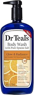 Dr Teal's Body Wash with Pure Epsom Salt, Glow & Radiance with Vitamin C & Citrus Essential Oils, 24oz (Pack of 2)