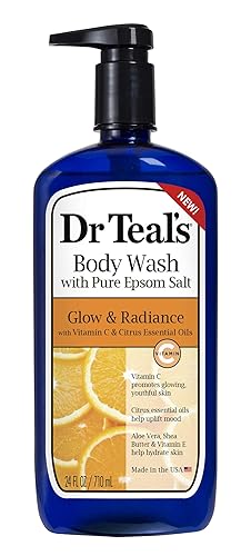 Dr Teal's Glow & Radiance con vitamina C y aceites esenciales cítricos Gel de baño de 24 onzas, paquete de 2