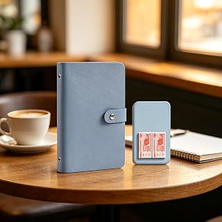 PU Banknote Holder Book, A6 Cash Storage Notebook with 50 Pages for Cards Photos Stamps BLUE