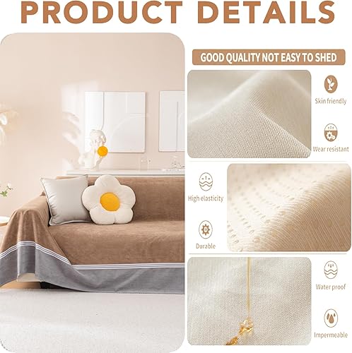 Miniatura 5 de Funda de sofá impermeable para mascotas, fundas de sofá marrón para sofá seccional, fundas de sofá de estilo simple para sofá de 2 cojines,