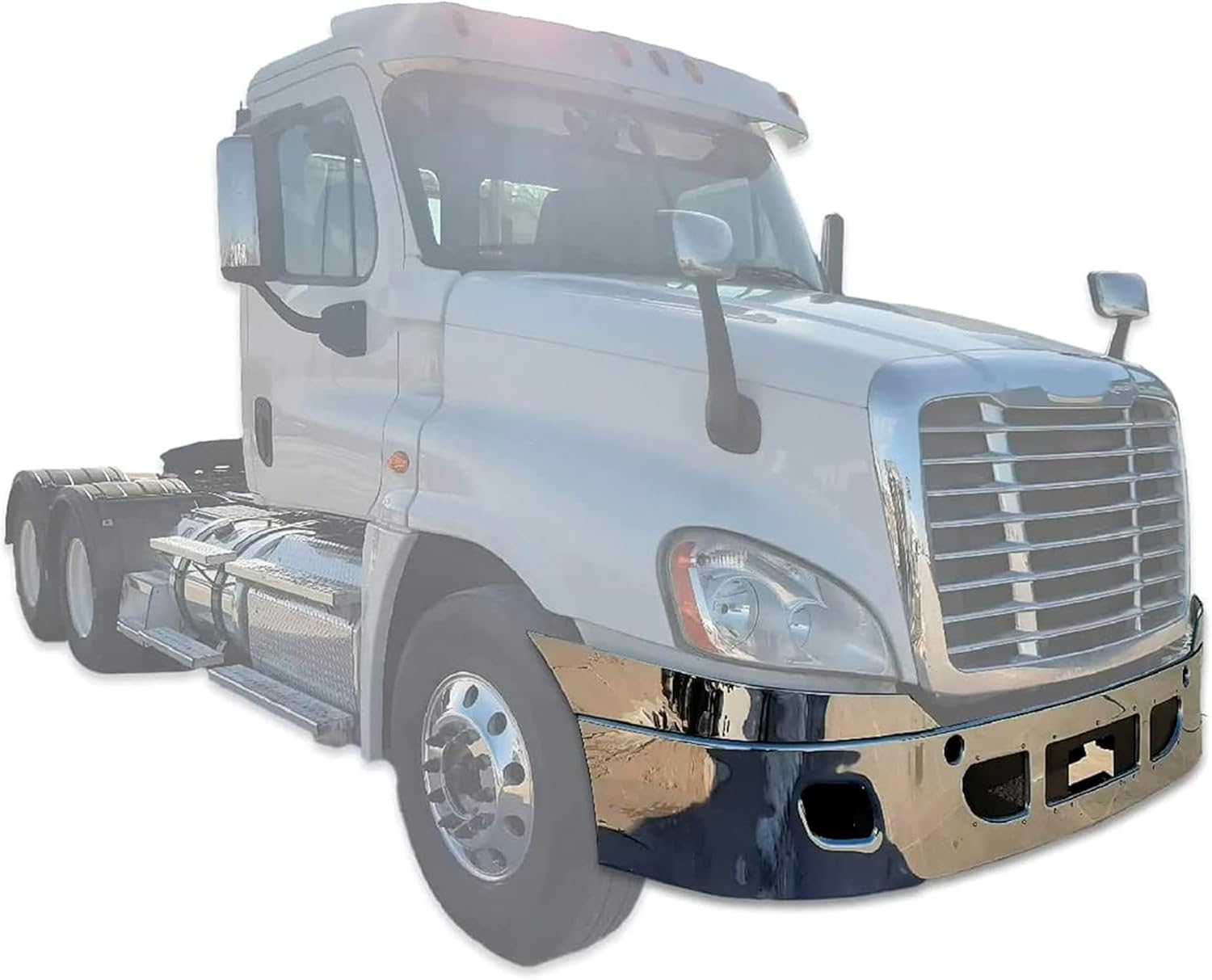 Kozak 16" Bumper Stainless Steel with Fog Light Holes Compatible With Freightliner Cascadia 2008-2018 - Includes Logo, 22" Wipers, License Plate Frame, and Reflective Vest