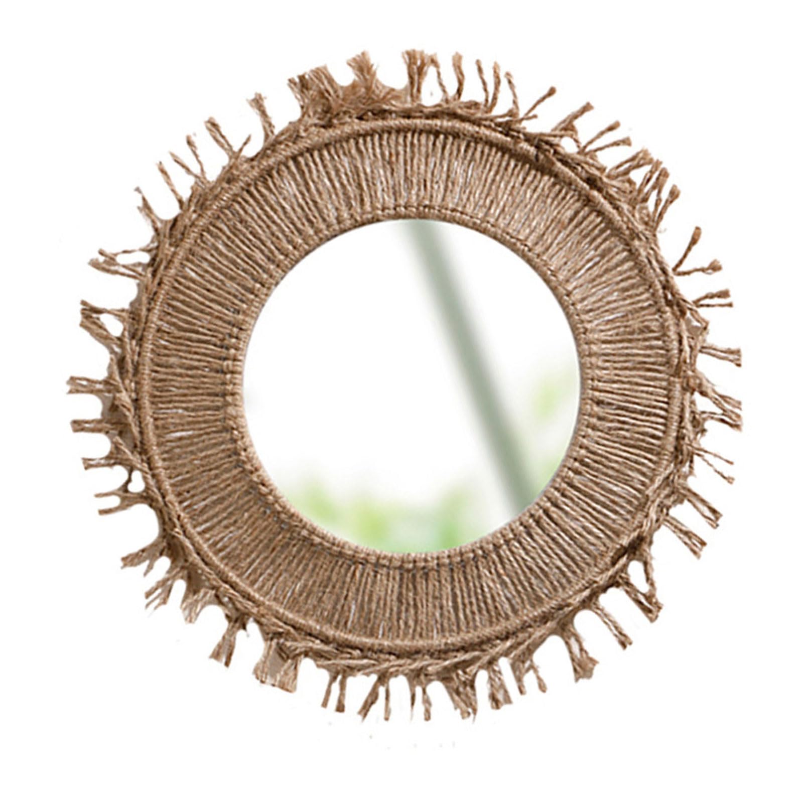 Artisanal Cotton Rope Frame Round Mirrored with Elegant Fringed Tassels Woven Macrames Wall for Living Room Artistic Decorative