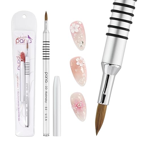 PANA Kolinsky - Brocha acrílica 3D para escultura de uñas con mango antideslizante de metal plateado para manicuras, diseños de flores en 3D