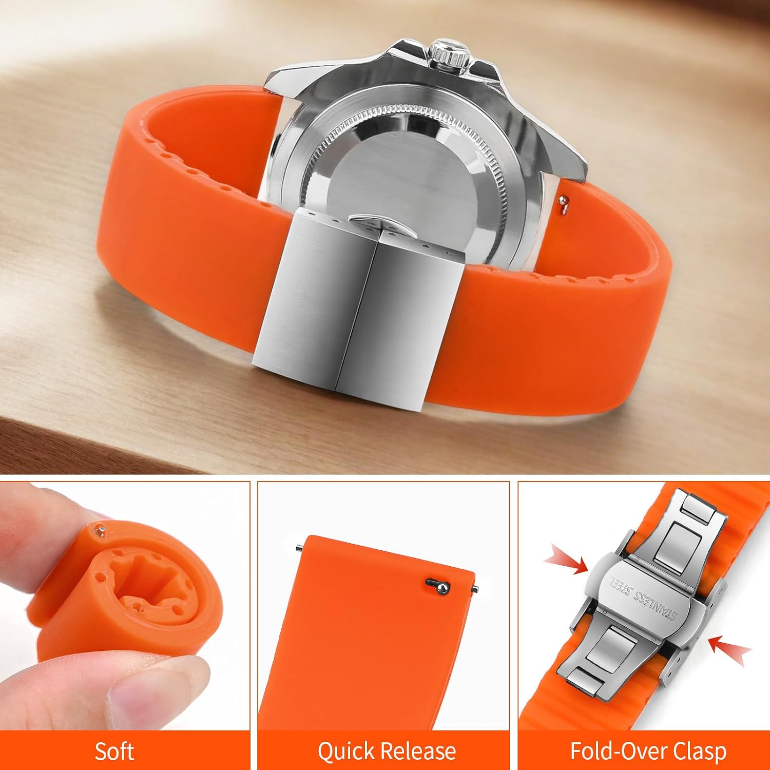 Silicone Watch Strap Replacement Rubber Watch Band Waterproof - 14mm, 16mm, 18mm, 20mm, 22mm, 24mm Watch Bracelet with Stainless Steel Deployment Buckle image 3