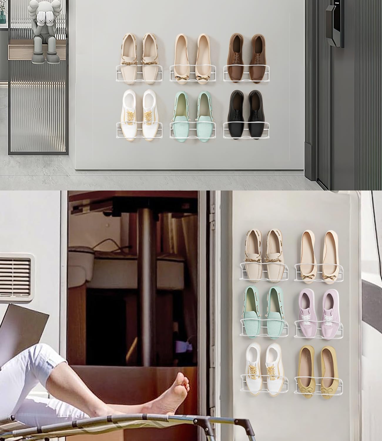 3Pack Wall Mounted Shoe Rack with Sticky Hanging Strips (White)