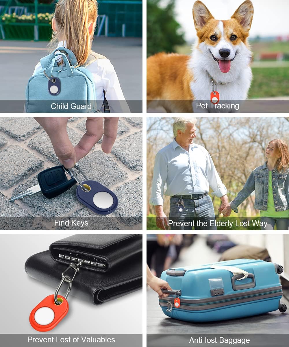 dtto for apple airtag case20212 pcs protective full covered runway series leather texture tpu cover with anti lost carabiner orange and navy