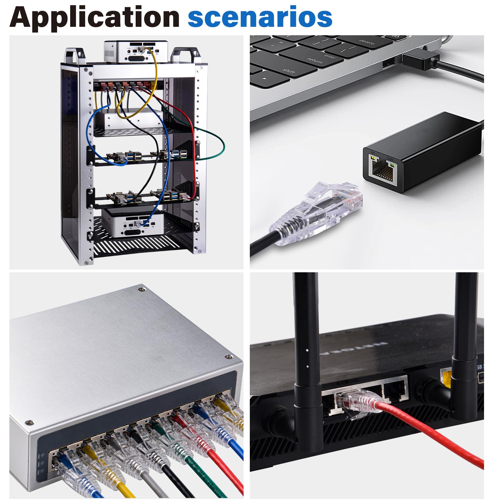 GeeekPi Kabel krosowy Ethernet Cat6A, 4 szt., 20 cm, krótki ekranowany kabel sieciowy RJ45 Snagless, 10 Gb/s, 500 MHz, 28 AWG, wielokolorowy 4-pak (50 cm)