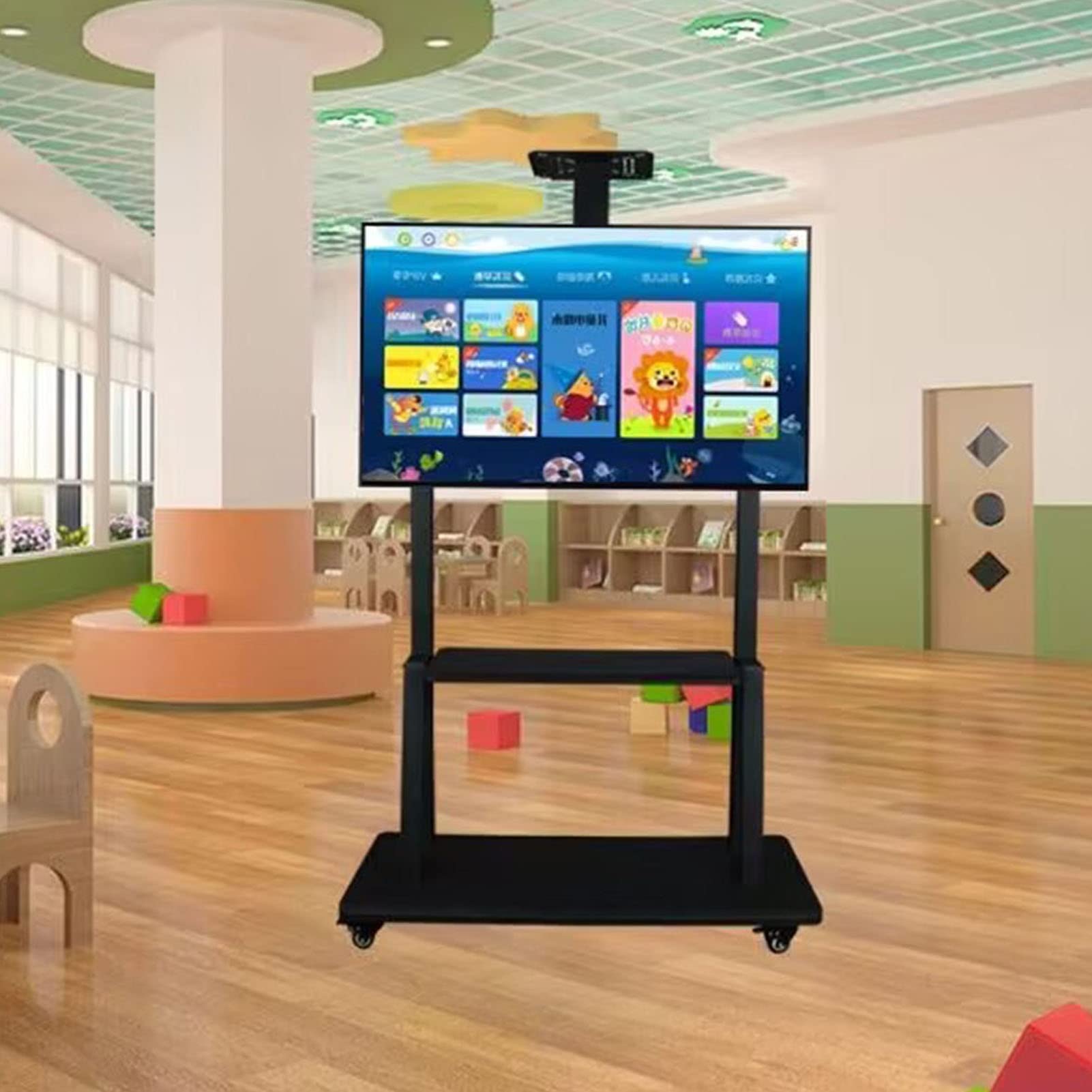 HPTHLY Rolling Tv Floor Stand - Portable Tv Trolley - Mobile Tv Stand On Wheels, Height Adjustable Tall Rolling Tv Stand On Casters Cart Trolly, For 50/55/60/65/70/75 Inch Flat Scree