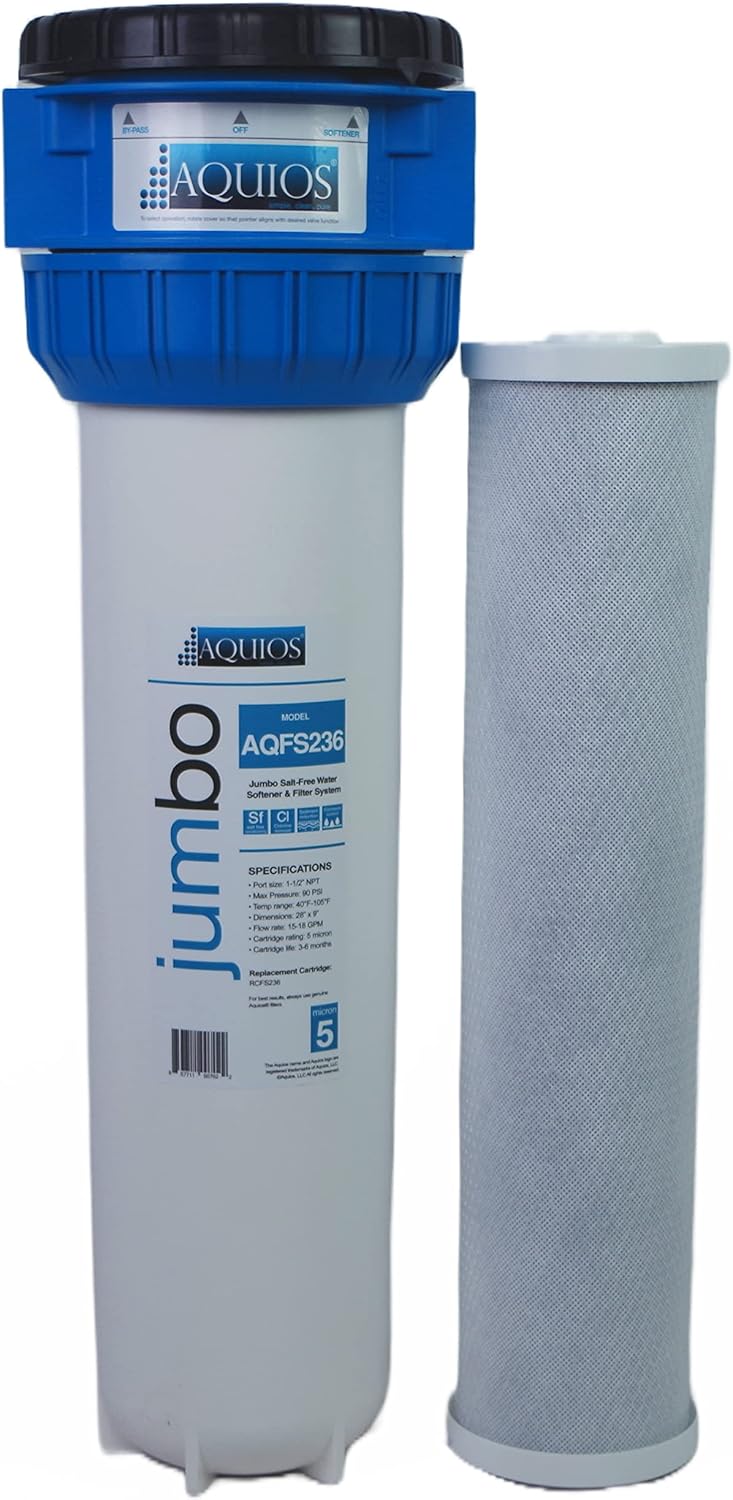 Aquios® AQFS236 Jumbo Full House Water Softener and Filter System, Built-in Bypass & Shut-Off Valve
