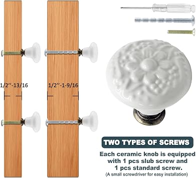 Biaungdo 12 Pcs White Ceramic Kitchen Cabinet Knobs