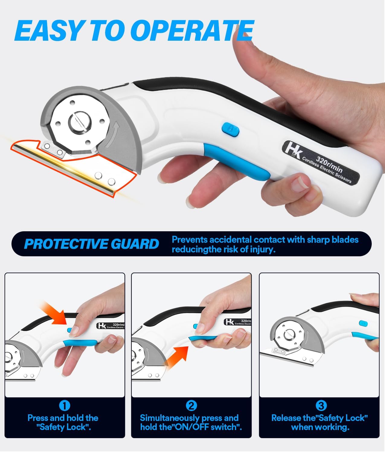 HK Cordless Electric Scissors, 4V Electric Box Cutter, Carpet & Cardboard Cutter Tool with a Replacement Blade/Charger, Rotary Cutter for Cardboard Packages Leather Plastic