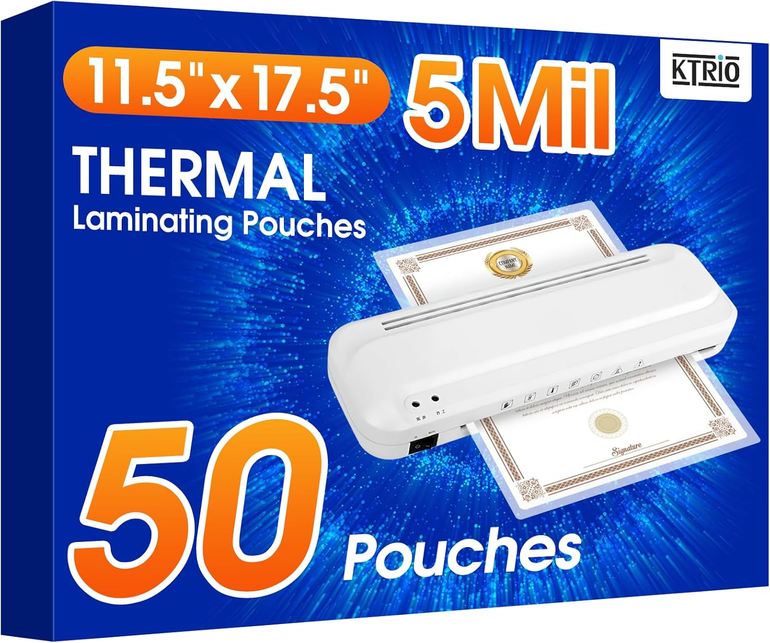 KTRIO 5 Mil Laminating Sheets, Hold 11 x 17 Inches Sheet, 50 Pack Thermal Laminating Pouches, 11.5 x 17.5” Laminate Sheets for Laminator, Clear Lamination Sheet Paper, Office School Home Supplies