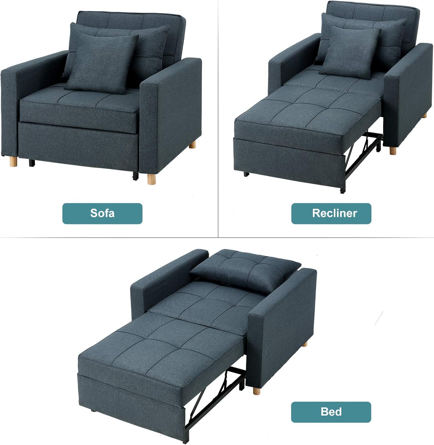 Buy Esright Convertible Chair Bed 3 In 1 Sleeper Chair Bed Multi Functional Adjustable Recliner Sofa Bed Single Bed Chair With Modern Linen Fabric Navy Online In Cameroon B08sbp2x85