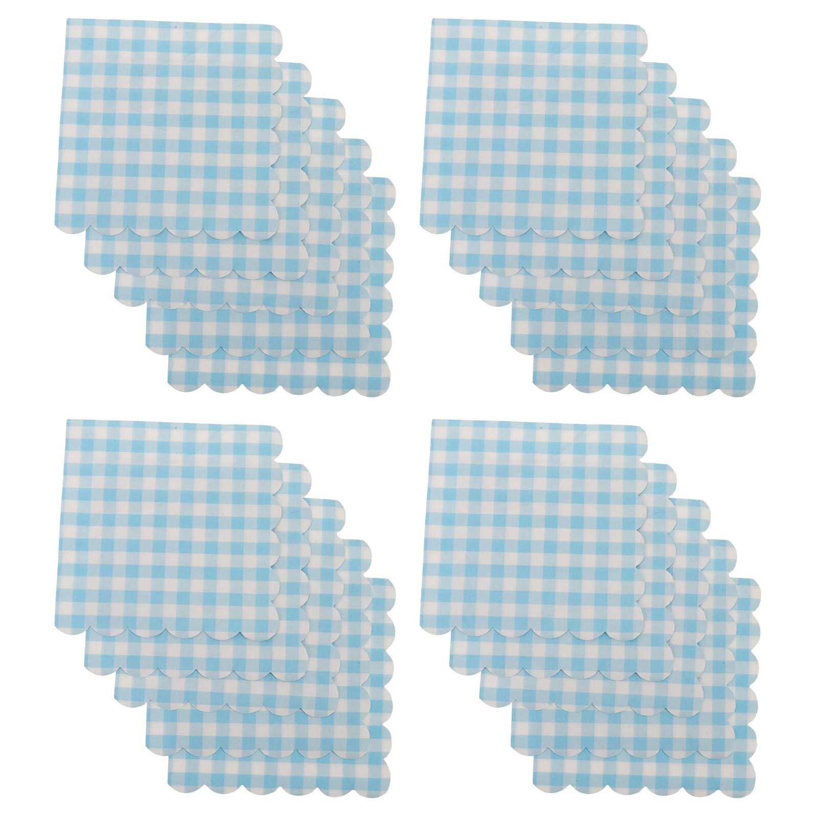 Serviettes en papier épaisses à carreaux bleus bordure dentelée